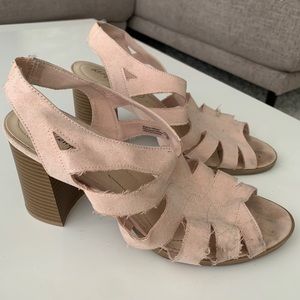 Blush pink strappy slingback heels